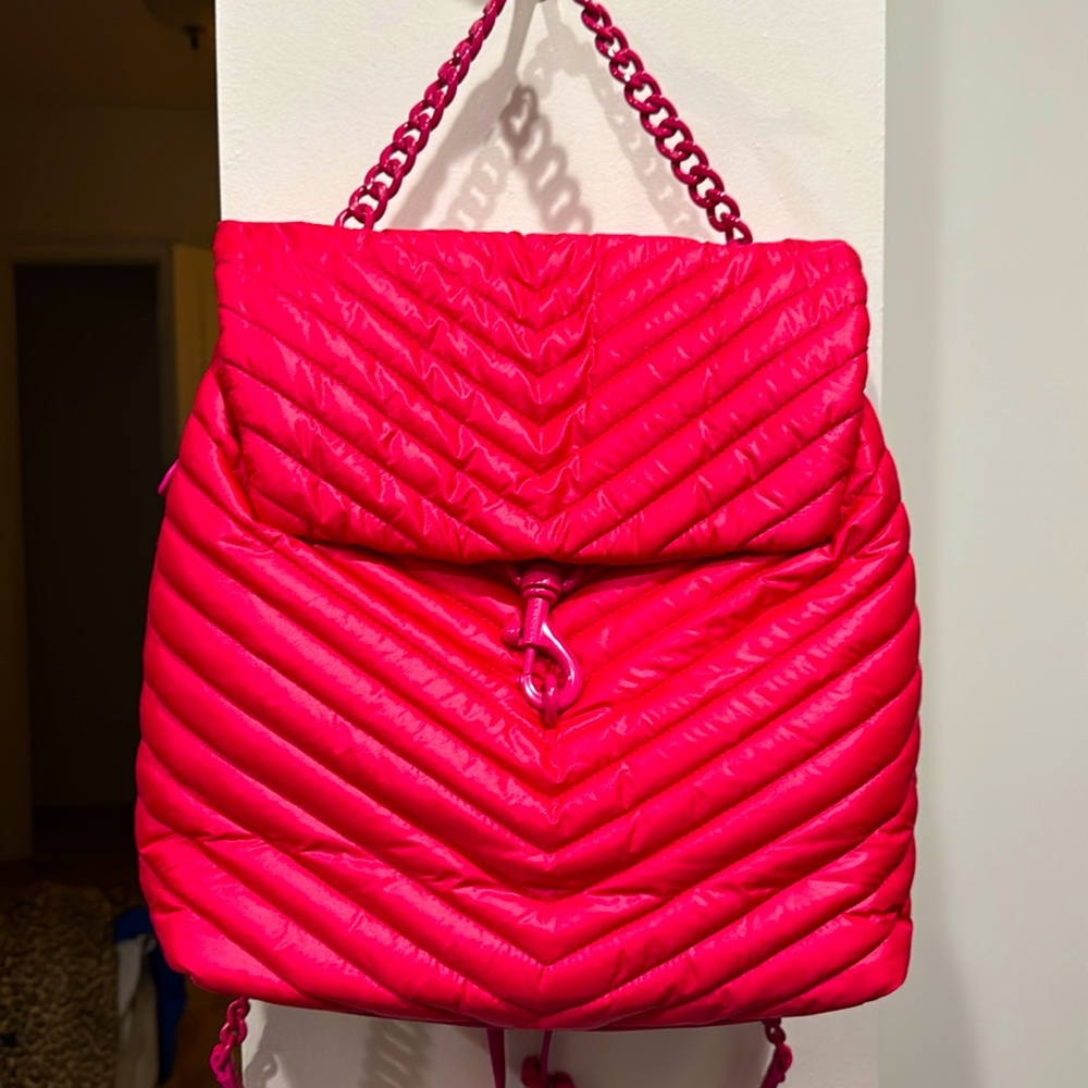 New! Rebecca Minkoff Edie Quilted Nylon Backpack! Fuchsia Pink
